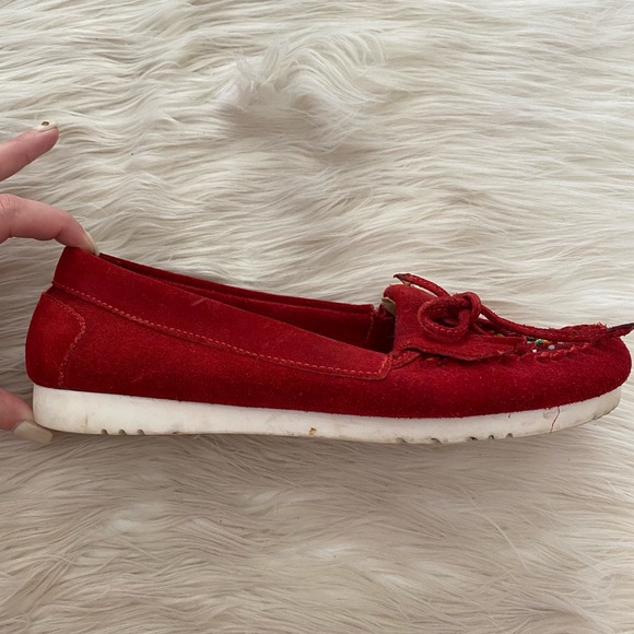 Five Tribe Red Suede Beaded Moccasin Flats - Picture 5 of 13